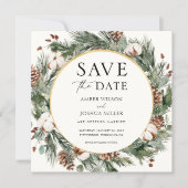 Winter Evergreen Wedding Save the Date Invitation (Front)