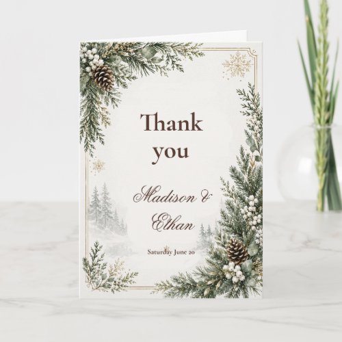 Winter Evergreen Wedding Thank You Card
