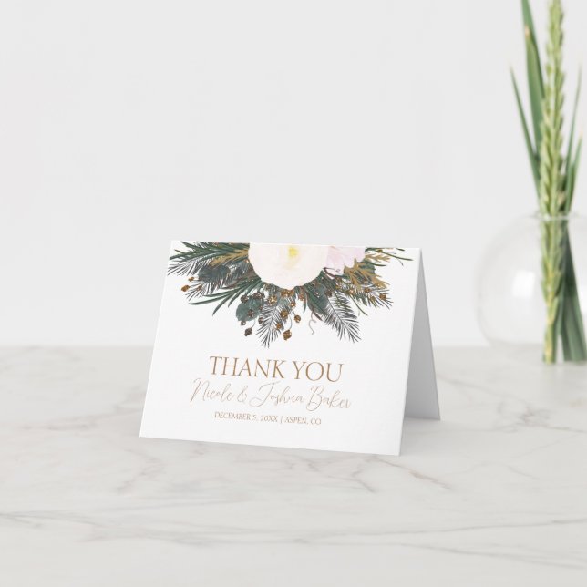 Winter Evergreen Wedding Thank You Card (Front)