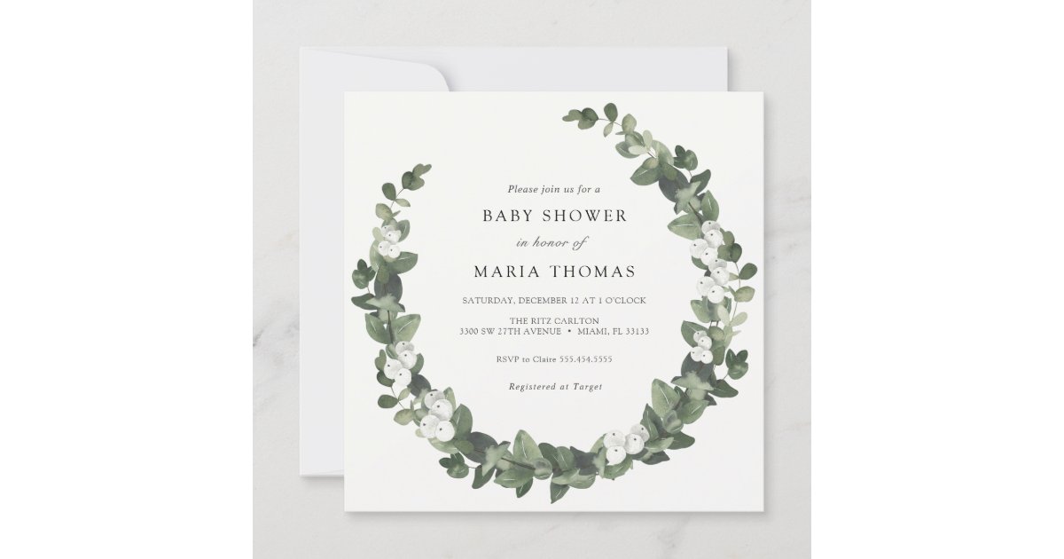 Winter Evergreen White Baby Shower Invitation | Zazzle