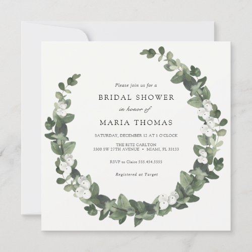 Winter Evergreen White Bridal Shower Invitation