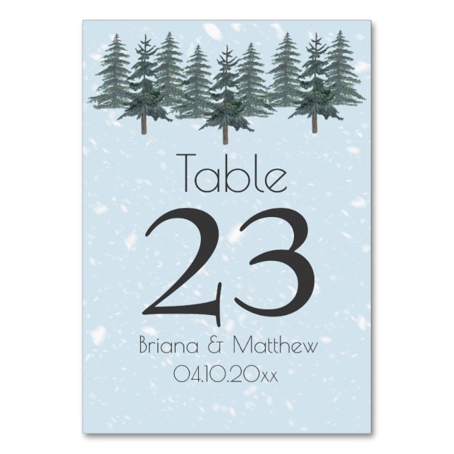 Winter Evergreen Winter Pine Trees Table Number (Front)