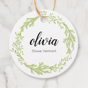 Winter Evergreen Wreath Script Clothing Price Favor Tags
