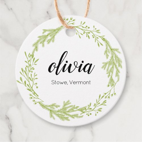 Winter Evergreen Wreath Script  Clothing Price Favor Tags