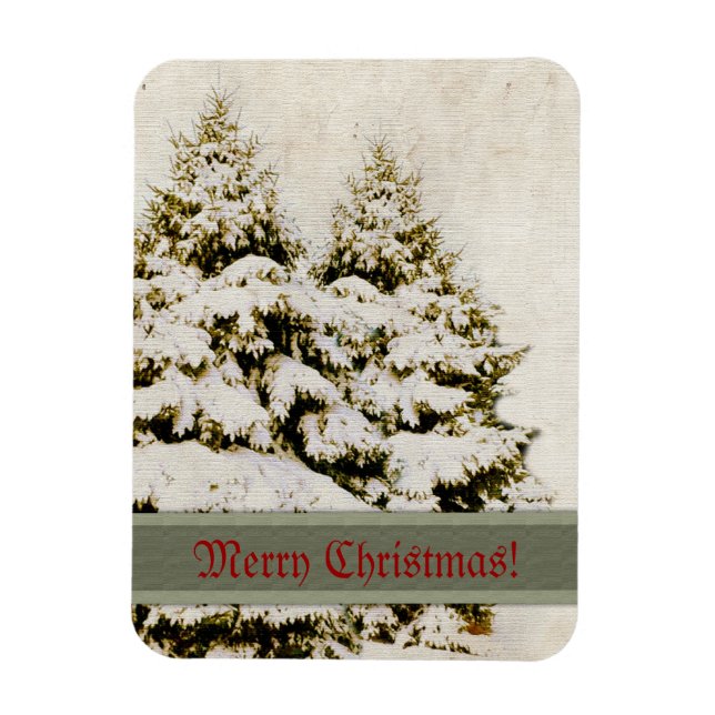 Winter Evergreens Vintage Magnet (Vertical)