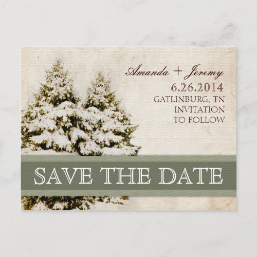 Winter Evergreens Vintage Save the Date Announcement Postcard