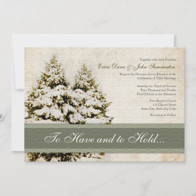 Winter Evergreens Vintage Wedding Invitations (Front)