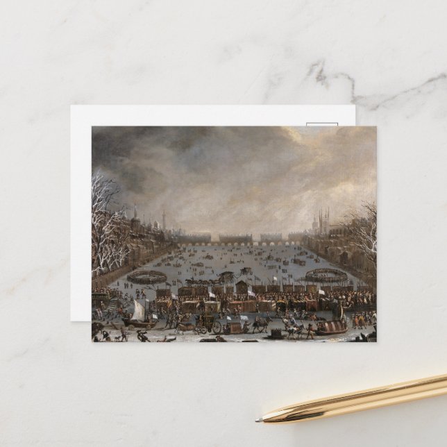 Winter Fair on the Thames, London Postcard (Front/Back In Situ)