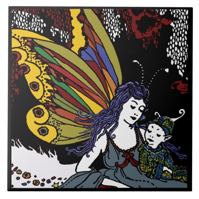 Winter fairies ceramic tile (Front)