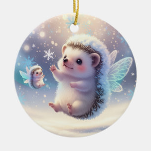 Winter Fairy Hedgehogs – Cute Snowflake Ceramic Ornament