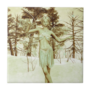 Winter Fairy in Snowy Forest Fantasy Art Ceramic Tile
