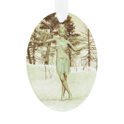 Winter Fairy in Snowy Forest Fantasy Art Ornament