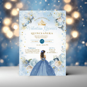 Winter Fairy Tale Quinceañera 15 Anos Gold Crown Invitation