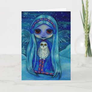 Winter Fairy with Ear Muffs and Snowy Owl Friend Card