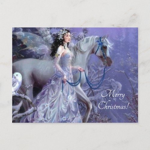 winter fairy with horse holiday postcard