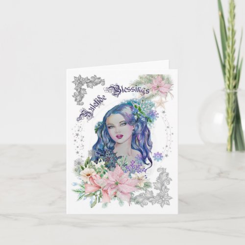 Winter fairy yuletide blessings greeting card
