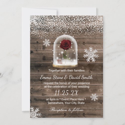 Winter Fairytale Beauty Rose Dome Wedding Invitation