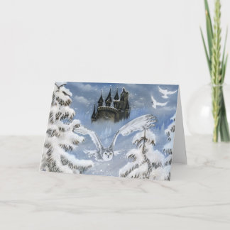 Winter fairytale Owl castle holiday card