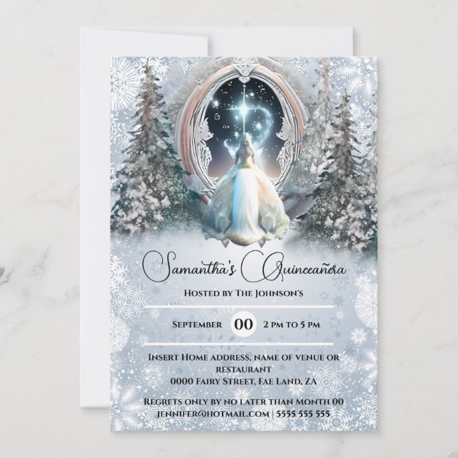 Winter fairytale princess enchanted snow portal  invitation (Front)
