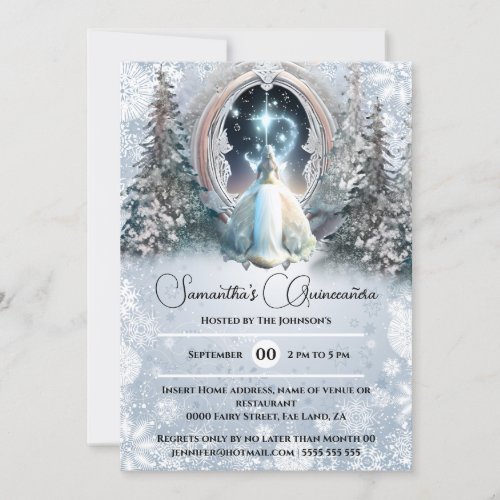 Winter fairytale princess enchanted snow portal  invitation