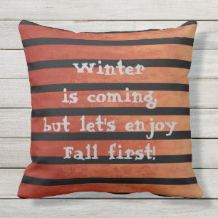 Winter Fall Black and Orange Stripes Outdoor Pillow