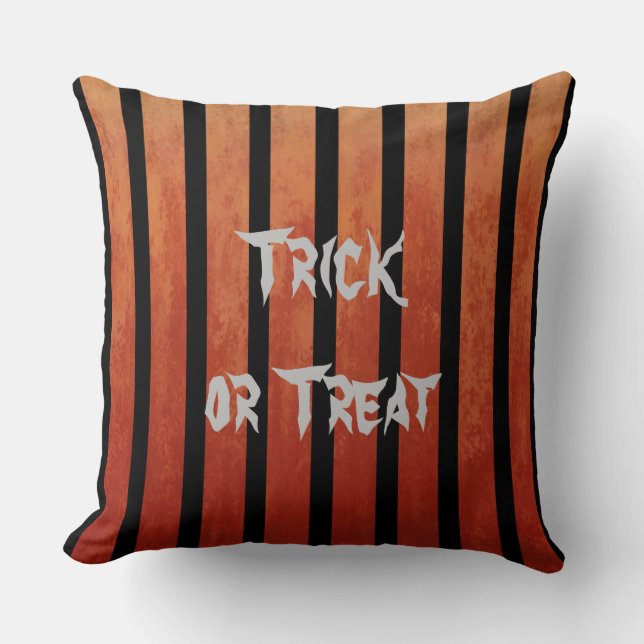 Winter Fall Black and Orange Stripes Throw Pillow (Front)
