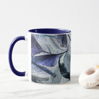 Winter Fallen Leaves in Blue & Gray Mug