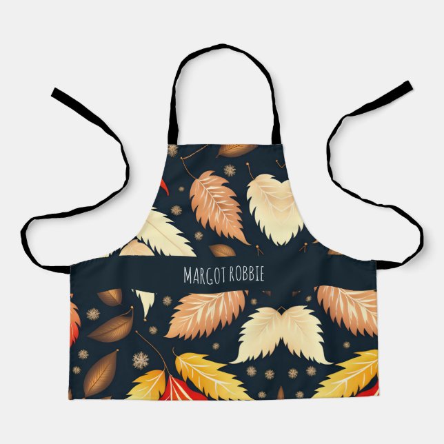 Winter falling leaves Brown Retro Pattern Apron (Front)
