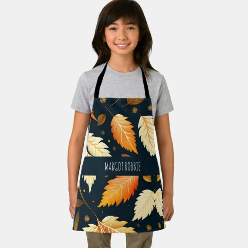 Winter falling leaves Orange Gradient Pattern Apron