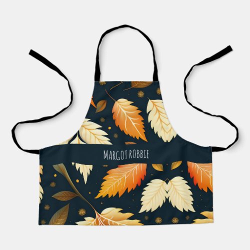 Winter falling leaves Orange Gradient Pattern Apron