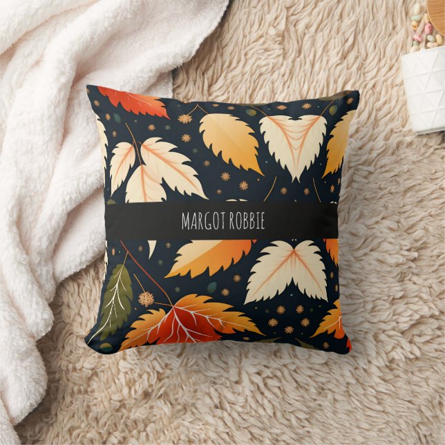 Winter falling leaves Orange Retro Pattern Throw Pillow (Blanket)