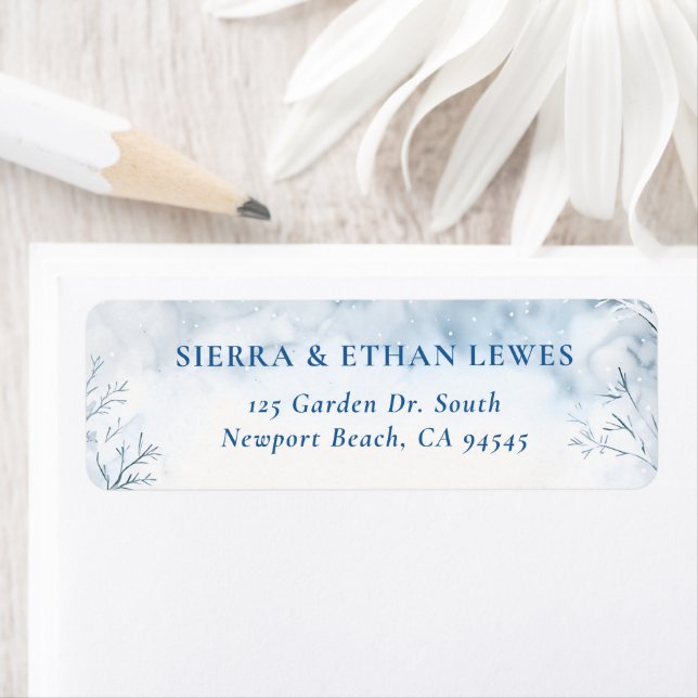 Winter Falling Snow Forest Rustic Elegant Wedding Label (Insitu)