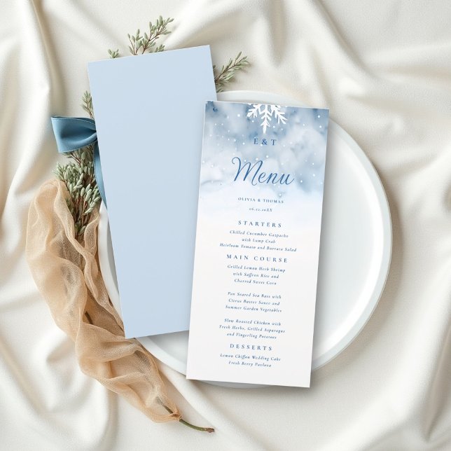 Winter Falling Snow Forest Rustic Elegant Wedding Menu (Creator Uploaded)