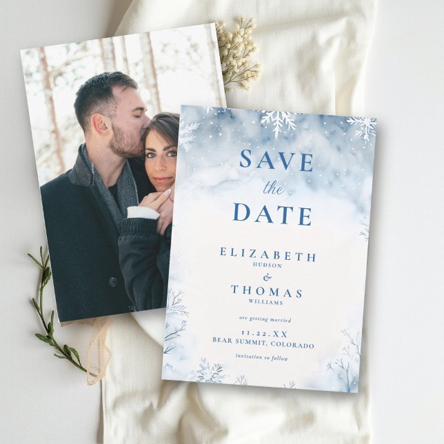 Winter Falling Snow Forest Rustic Elegant Wedding Save The Date (Creator Uploaded)