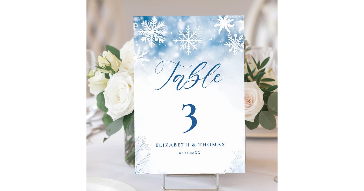 Winter Falling Snow Forest Rustic Elegant Wedding Table Number | Zazzle