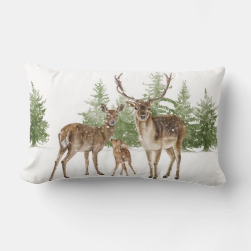 Winter Family Deer Lumbar Pillow