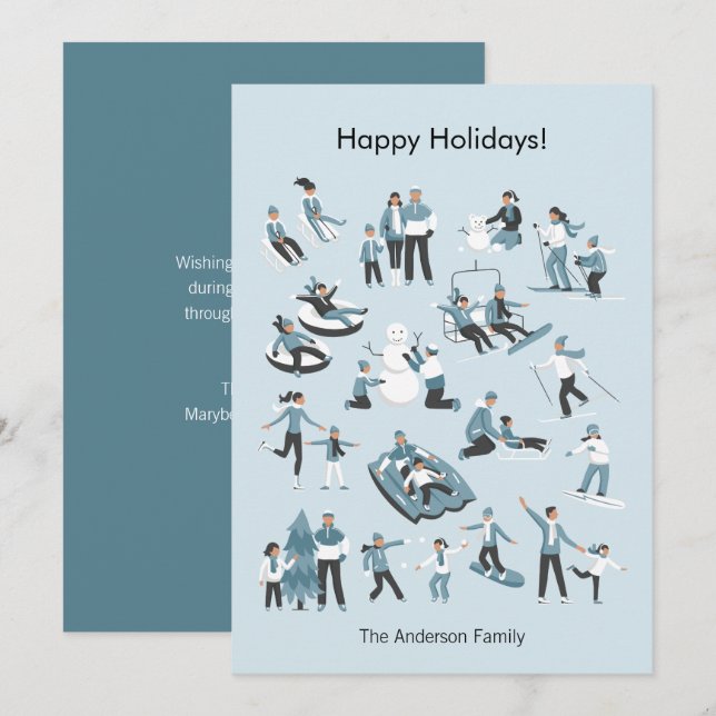 Winter Family Fun Christmas Holiday Card (Front/Back)