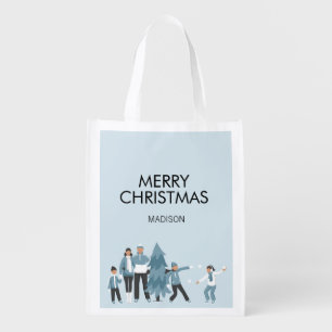 Winter Family Fun Christmas Holiday Grocery Bag