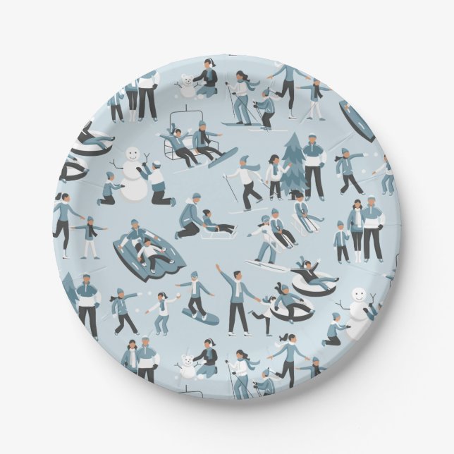 Winter Family Fun Christmas Holiday Paper Plates (Front)