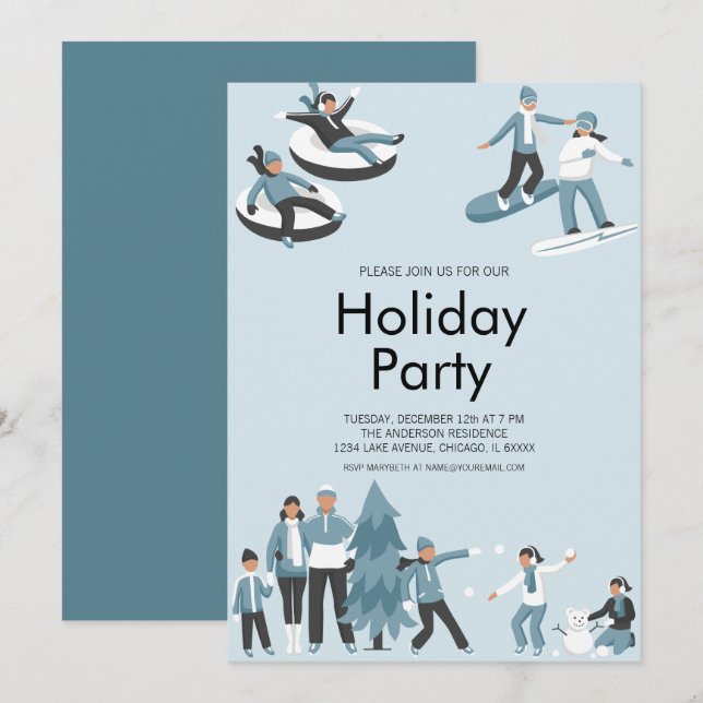 Winter Family Fun Christmas Holiday Party Invitation (Front/Back)