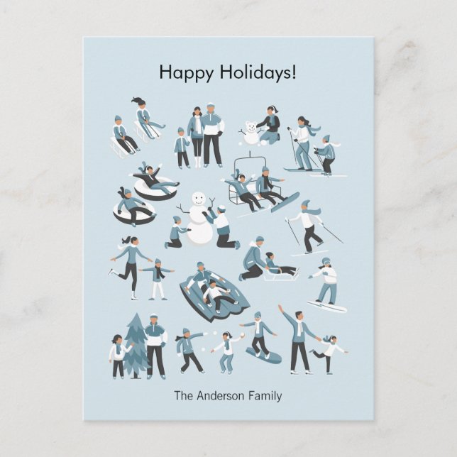 Winter Family Fun Christmas Holiday Postcard (Front)