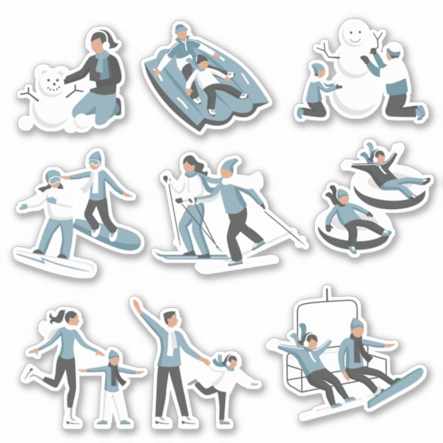 Winter Family Fun Christmas Holiday Sticker (Front)