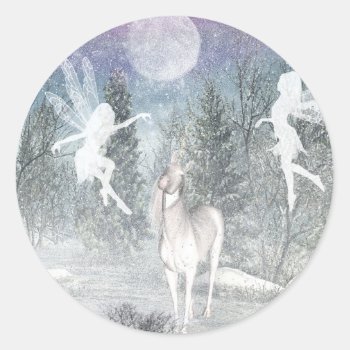 Winter Fantasy Classic Round Sticker by RenderlyYours at Zazzle