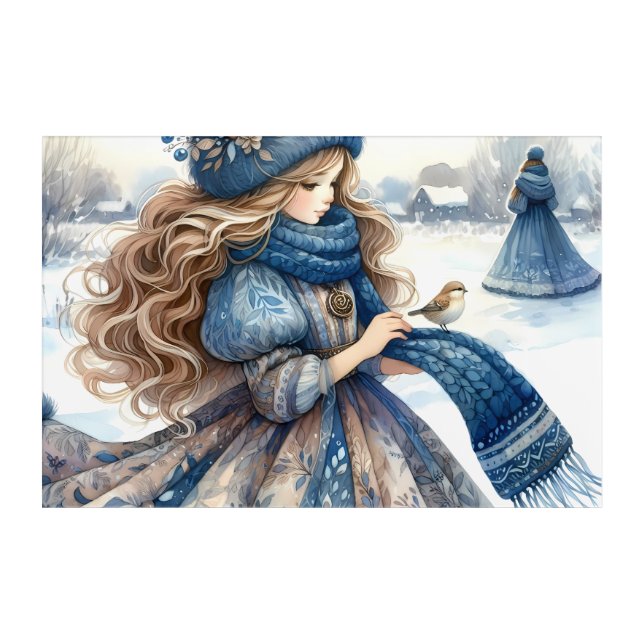 Winter Fantasy Princess in a Snowy Fairytale Lands Acrylic Print (Front)