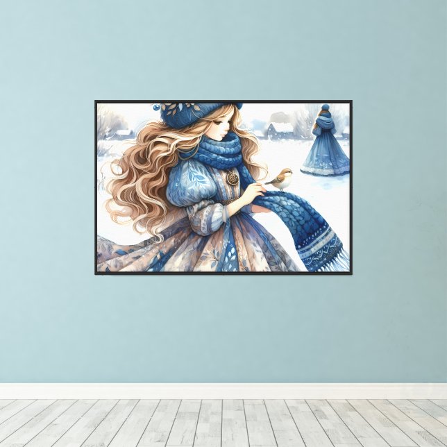 Winter Fantasy Princess in a Snowy Fairytale Lands Canvas Print (Insitu(Wood Floor))