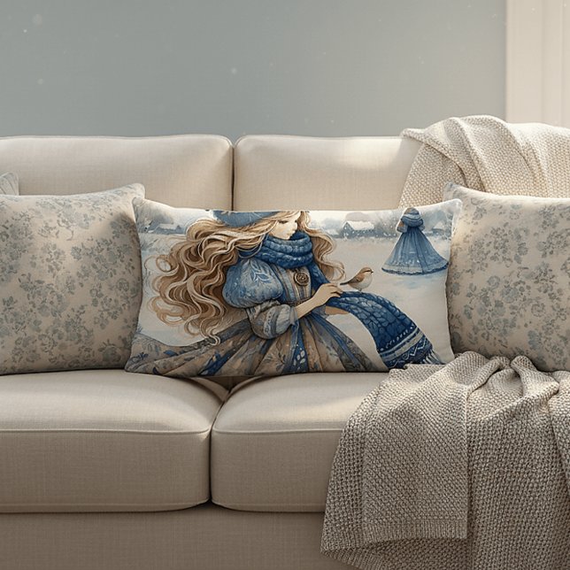 Winter Fantasy Princess in a Snowy Fairytale Lands Lumbar Pillow (Winter Fantasy Princess in a Snowy Fairytale Lands Lumbar Pillow)