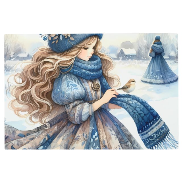 Winter Fantasy Princess in a Snowy Fairytale Lands Metal Print (Front)