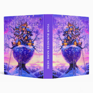 Winter Fantasy Snowy Tree Village Landscape 3 Ring Binder