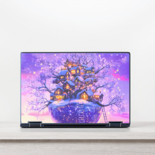 Winter Fantasy Snowy Tree Village Landscape HP Laptop Skin