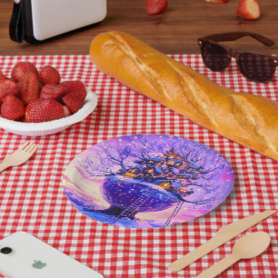 Winter Fantasy Snowy Tree Village Landscape Paper Plates